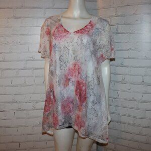 🌸🤍🌬️ White & Floral Tunic Blouse · Brittany Black · Size L